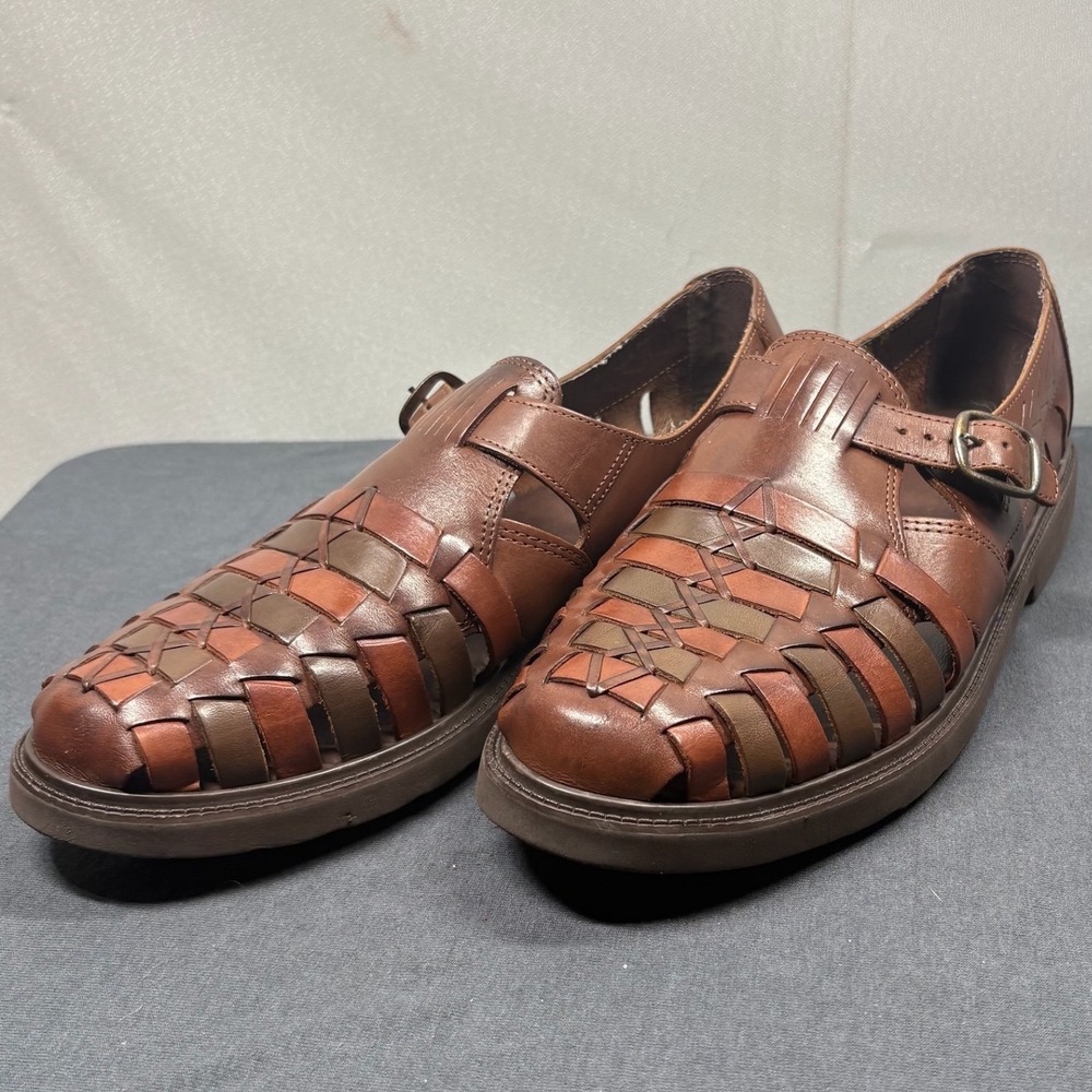 Stacy Adams Men Huarache Sandals Woven Leather 10.5 M Brown Fisherman Brazil